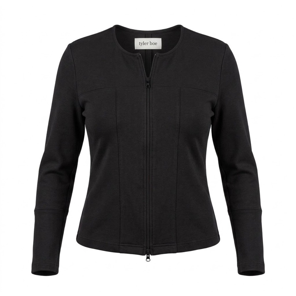 Tyler Boe Black Structured Ponte Knit Zip Cardigan Jacket Sz S Modern Prep Chic